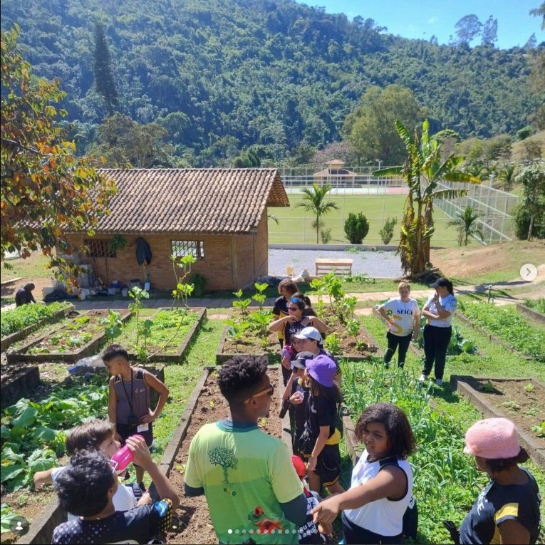Crianças em atividade na horta da Fazenda Vale Imperial.
